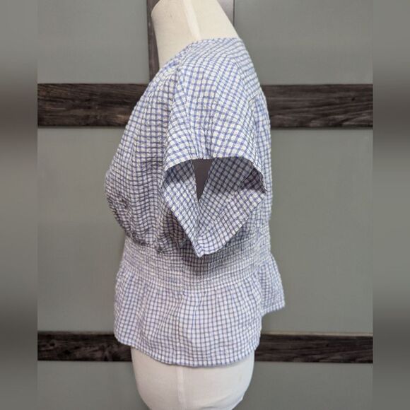2/30 Madewell V-Neck Smocked-Waist Top in Gingham Seersucker - Picture 6 of 7